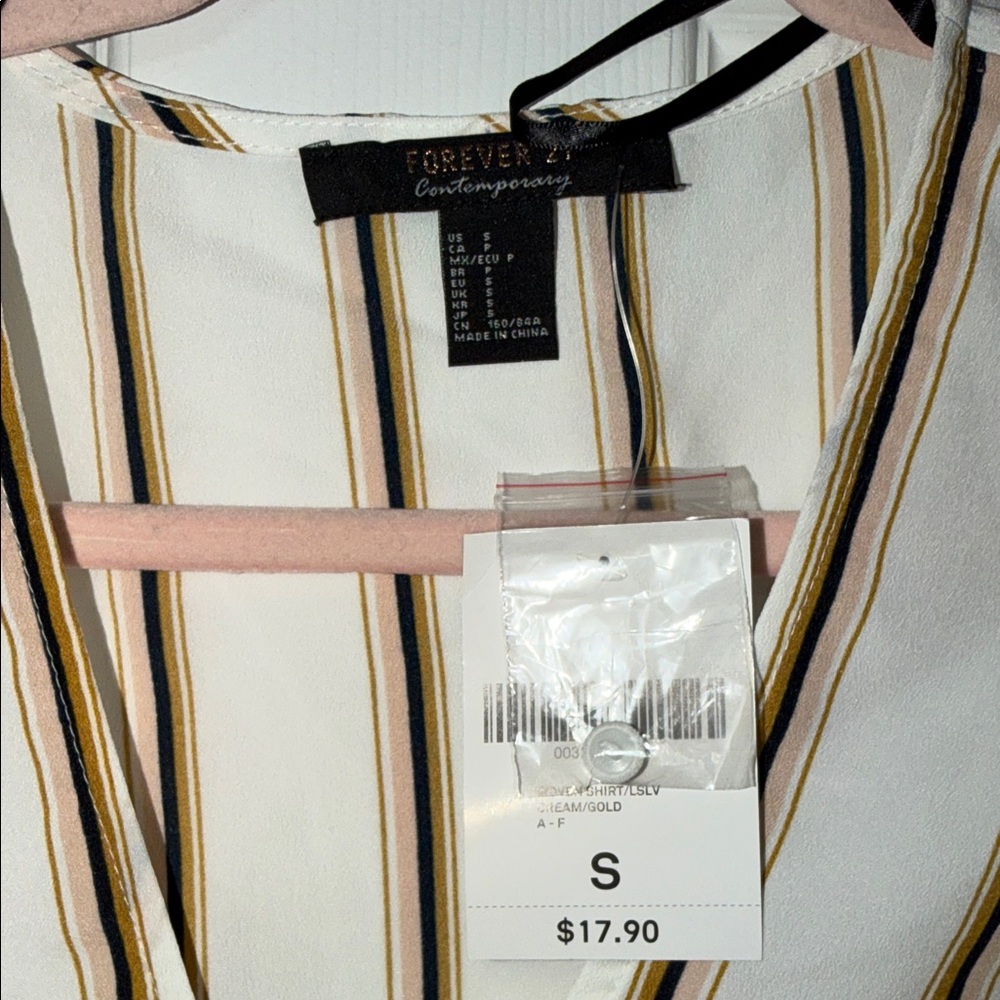 Forever 21 White and Gold Striped Tie-Front Blouse - Picture 3 of 7